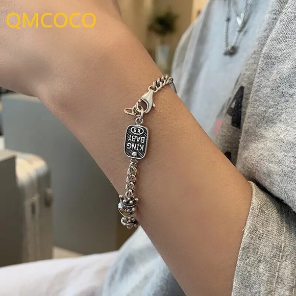 Crown Heart Sterling Silver Chain Link Bracelet - Picture 1 of 4